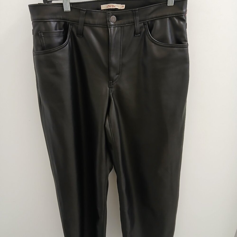 Levi's Black Baggy Dad Faux-Leather Trousers